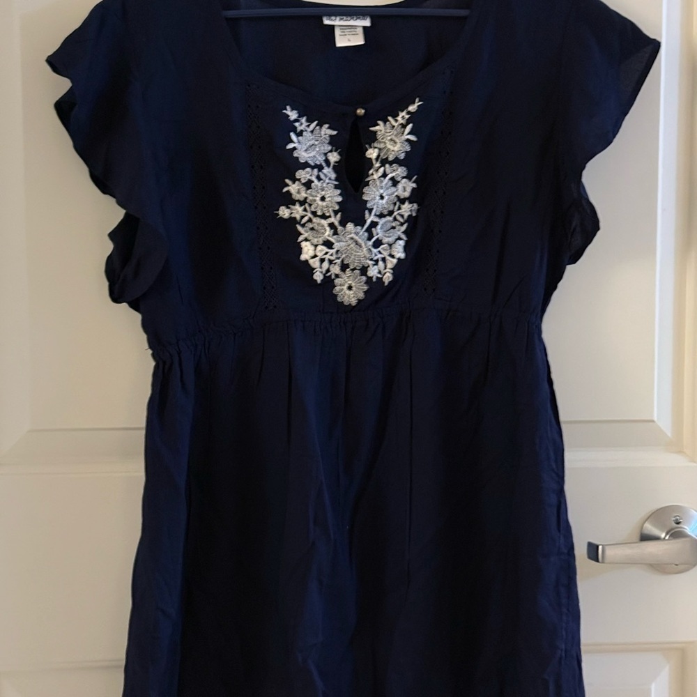 Maternity Navy Blue Embroidered Women's Pregnancy Top